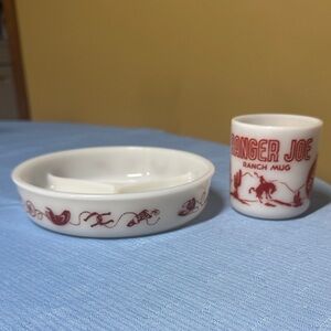 Ranger Joe Ranch Mug & Divided Dish White with Red Graphics